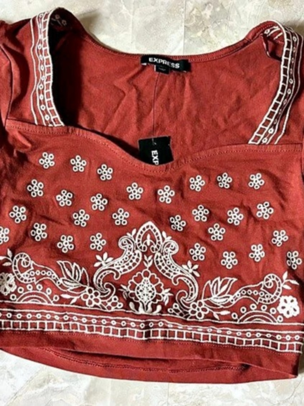 Express Floral Embroidered Crop Top XS NWT